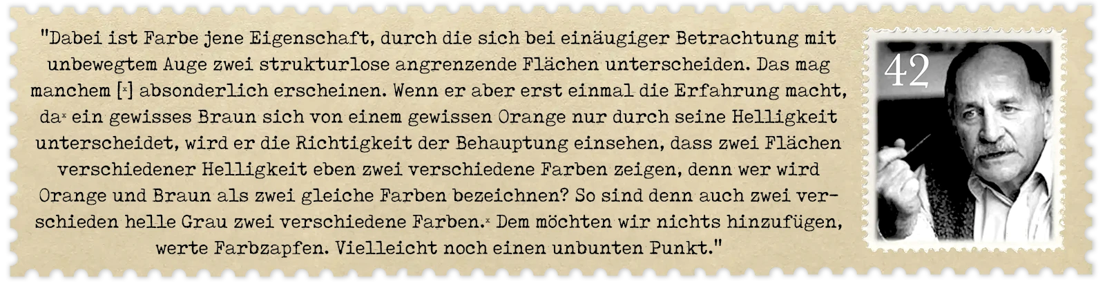rauchmelderaum Wir schweifen ab. Lasst euch erschüttern von folgendem Punkt, er ist schwarzrund & unbunt & tut kund: Das Licht hat alle Farben nicht nur dabei, sondern malt damit auch selbst Dinge an. Je nach Laune und Sonnenstand. Mittags grau, abends blau. So lehrt uns Manfred Richter. Wir kopierpastieren ihn schamlos, mithilfe einer seiner nischigeren Entdeckungen. Die Inline-Briefmarke. Im Gegensatz zur Theorie vom malenden Lichtstrahl konnte sie der Realität leider nicht standhalten. Wir huldigen sie hart. Manny, go for it!
